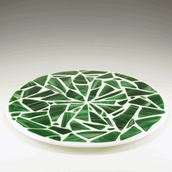 Dark Green and White on White Pieced 15 inch Lazy Susan